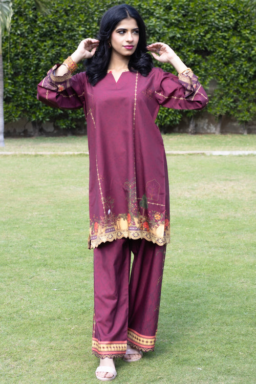 Crimson Red | 2 Piece Short Shirt Set