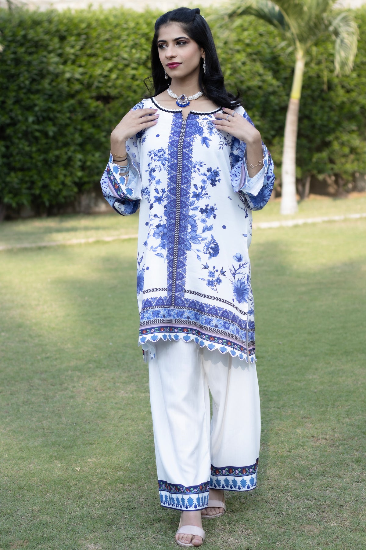 Ivory Blue | 2 Piece Short Shirt Set