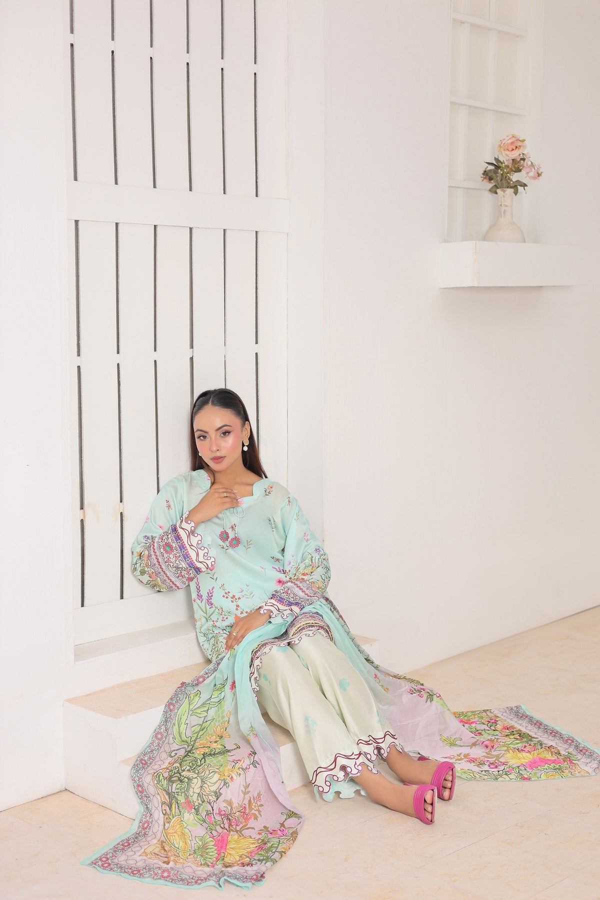 Mint Serenity | 3 Piece Shirt Set with Dupatta