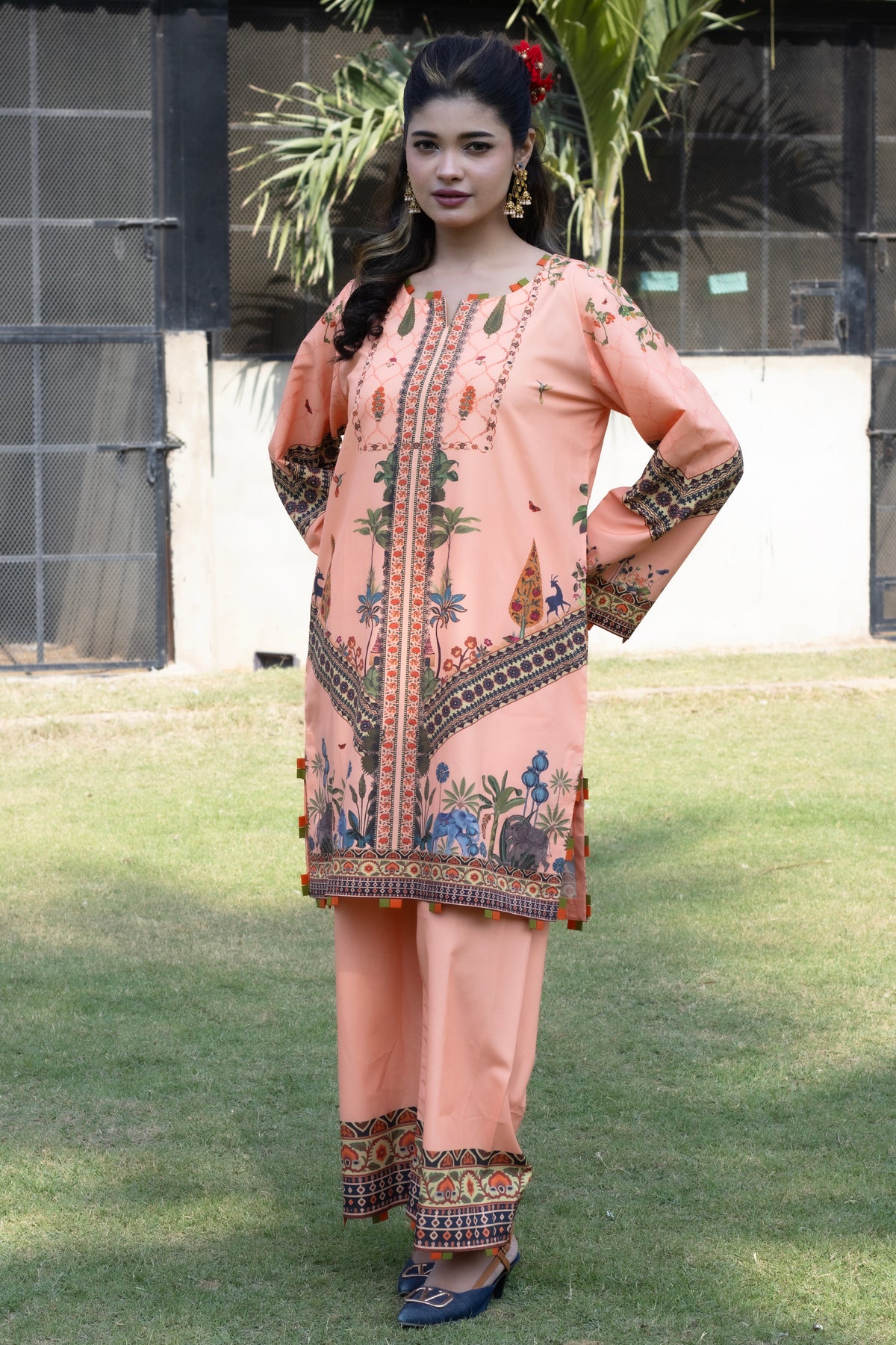 Peach Jungle | 2 Piece Short Shirt Set