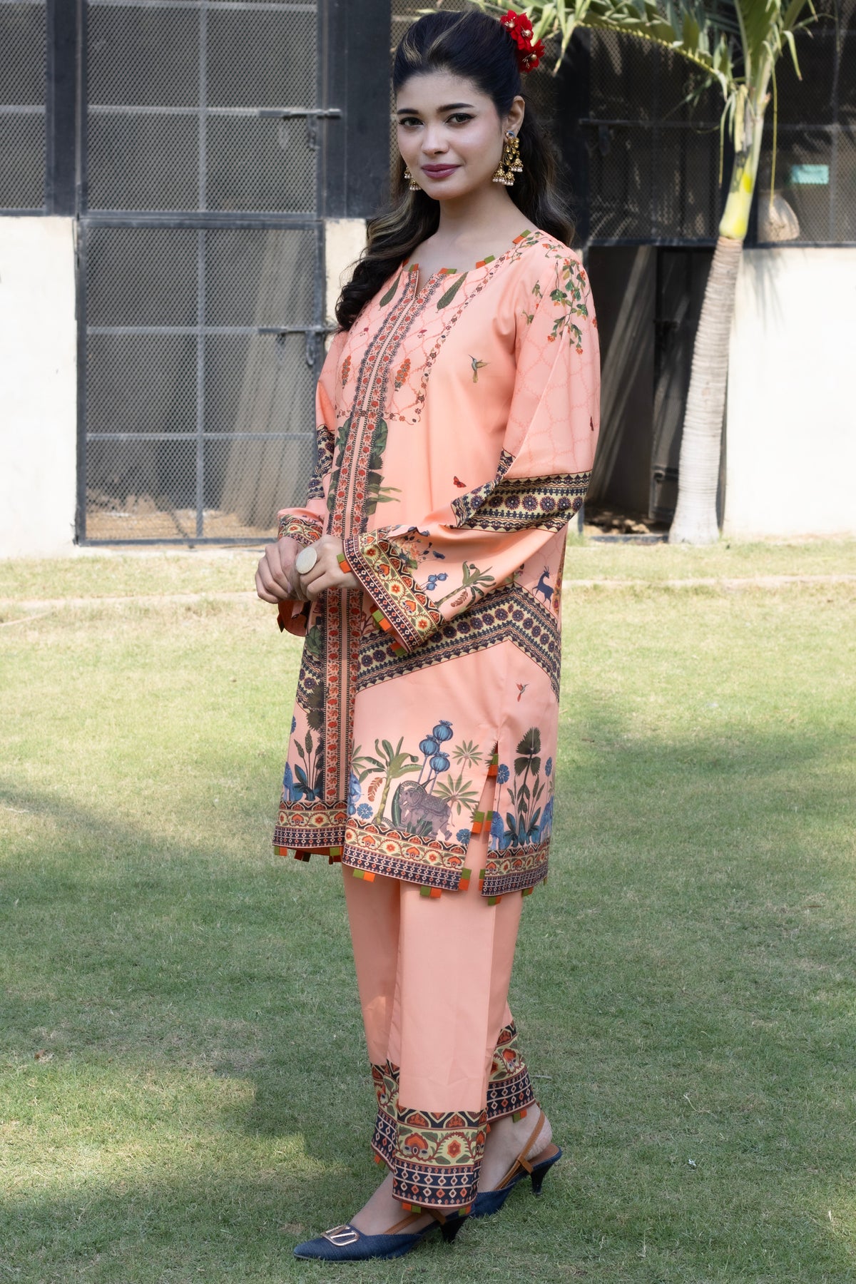 Peach Jungle | 2 Piece Short Shirt Set