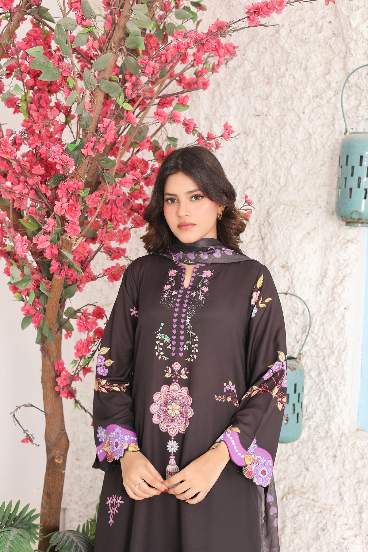 Midnight Black | 3 Piece Long Shirt Set with Dupatta